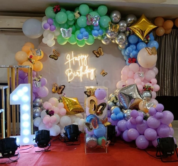 Elegant Pastel Themed Birthday Decor, Balloon Decoration in Nagpur