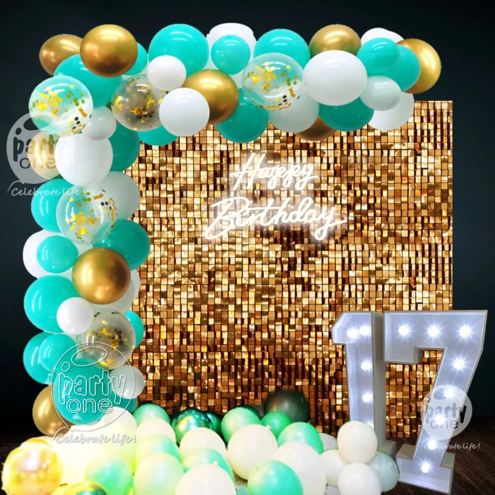 birthday Icy Blue Neon Lights Sequin Balloon Decor