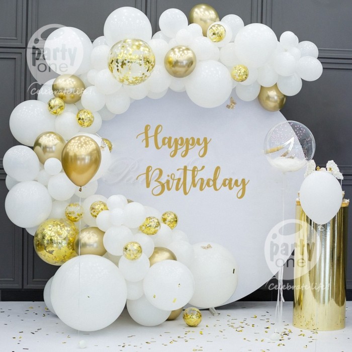 party artists Gold and White Birthday Balloon Decor