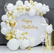 party artists Gold and White Birthday Balloon Decor