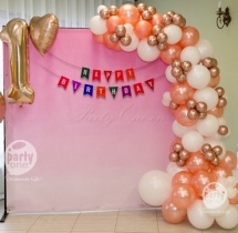 party artists First Birthday Balloon Decor with Backdrop