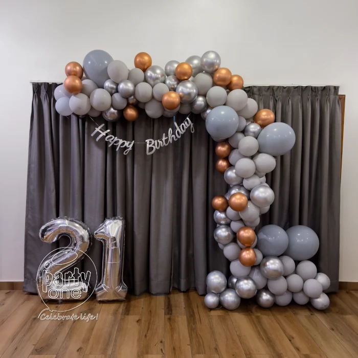 birthday Urbane Silver Gold Balloon Arch Decoration