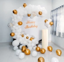birthday Gold and White Birthday Balloon Decor