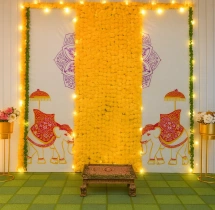 festival decorations Yellow Flower Backdrop Ganesha Puja Decoration