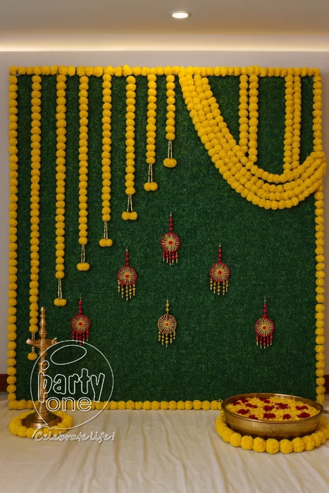 decorations Regal Green amp Yellow Haldi Backdrop Decor
