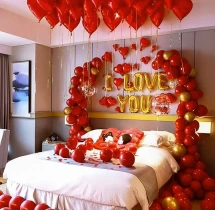 surprises surprise decorations I Love You Balloon Decor with Ceiling Hearts