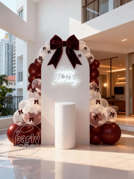 birthday Wine Red and White Birthday Balloon Decoration
