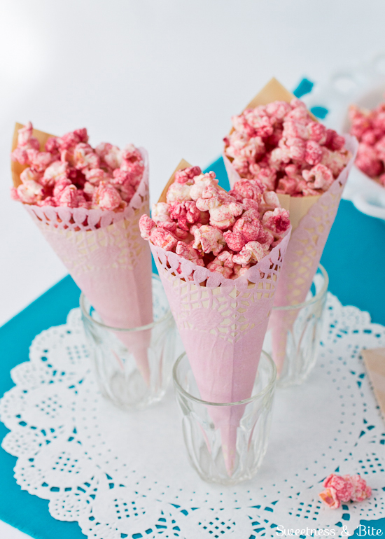 Strawberry Flavoured popcorns in a paper cone